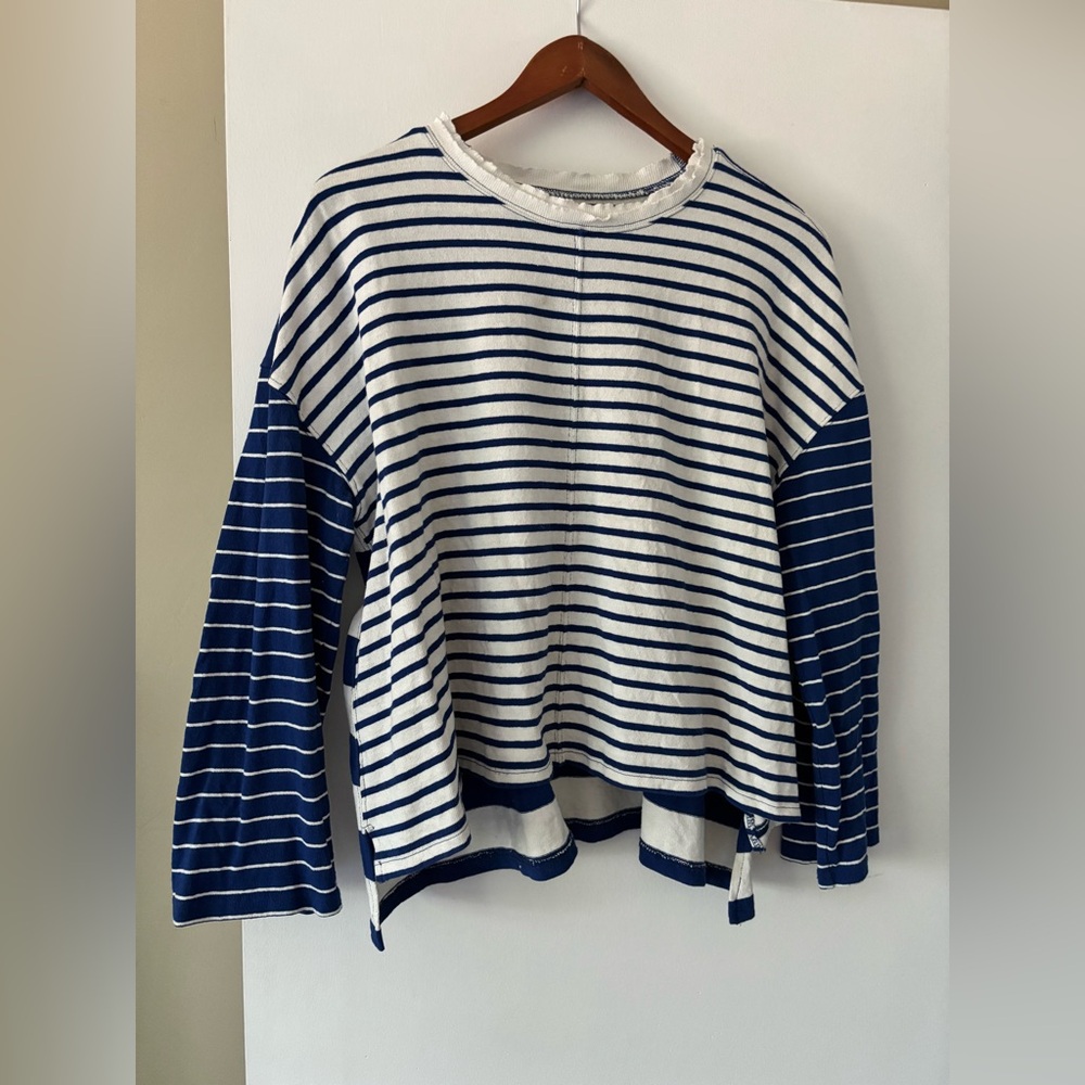 Madewell Navy and White Striped Long Sleeve Shirt 100% Cotton